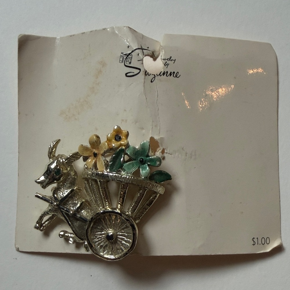 Vintage Floral Goat Cart Brooch